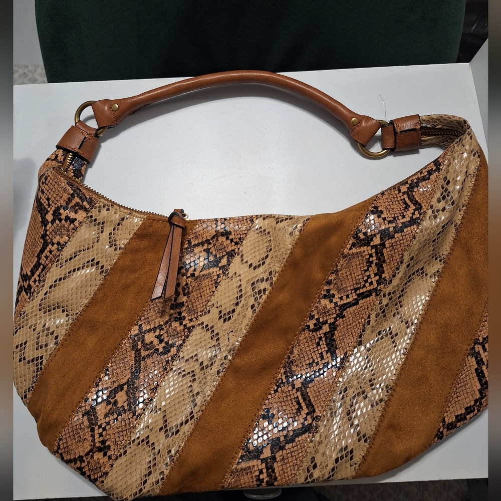 Stylish Brown and Tan Snake Print Women's Bag